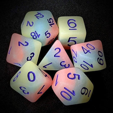 Layered Pink, Blue & White Resin - 7pcs RPG Full Dice Set